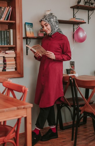 Cepli Düğmeli Tunik 8202-04 Bordo