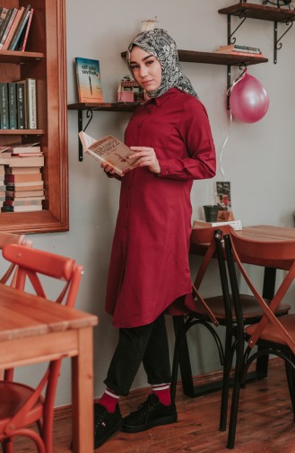 Cepli Düğmeli Tunik 6472-05 Bordo