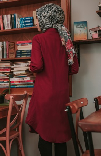 Cepli Düğmeli Tunik 8202-04 Bordo