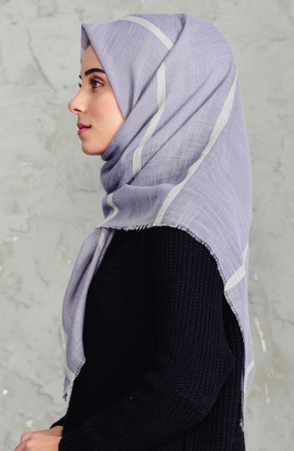 Çizgili Flamlı Cotton Eşarp 2159-02 Gri