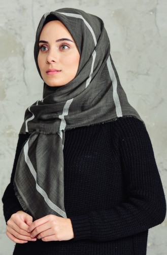 Çizgili Flamlı Cotton Eşarp 2159-09 Haki