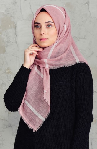 Çizgili Flamlı Cotton Eşarp 2159-11 Pudra