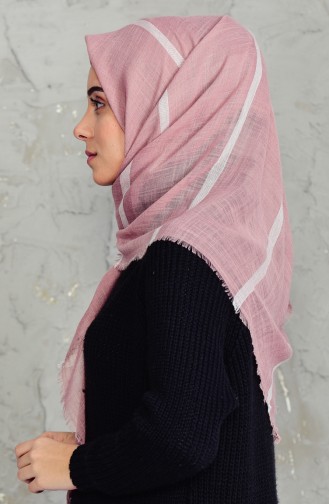 Çizgili Flamlı Cotton Eşarp 2159-11 Pudra 2159-11