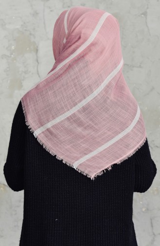 Çizgili Flamlı Cotton Eşarp 2159-11 Pudra