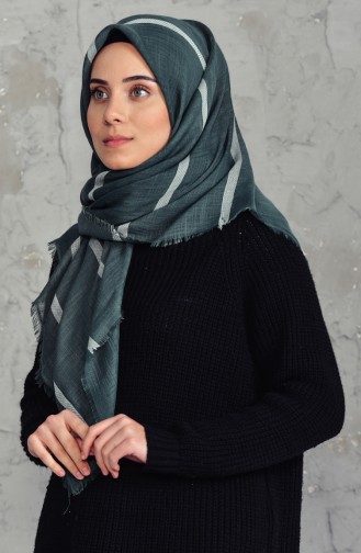 Çizgili Flamlı Cotton Eşarp 2159-13 Yeşil 2159-13