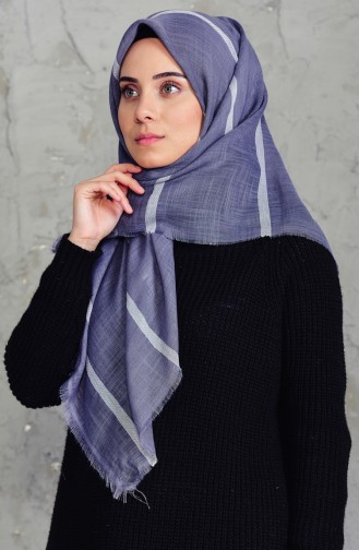 Çizgili Flamlı Cotton Eşarp 2159-15 Füme 2159-15