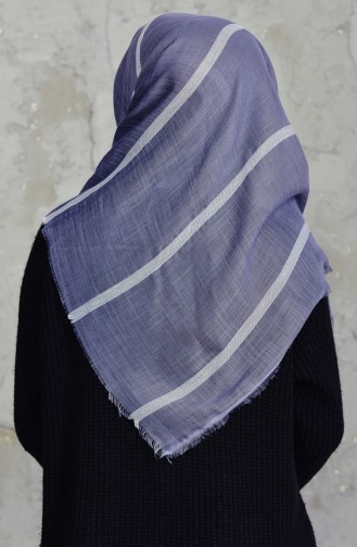 Çizgili Flamlı Cotton Eşarp 2159-15 Füme