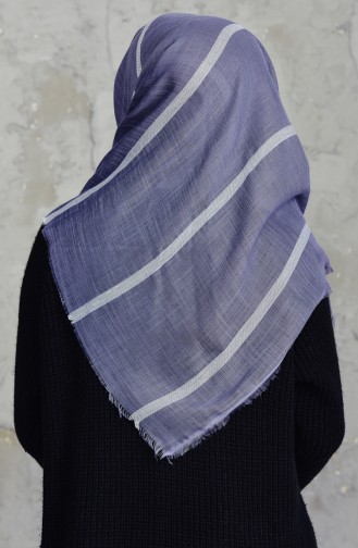 Çizgili Flamlı Cotton Eşarp 2159-15 Füme 2159-15