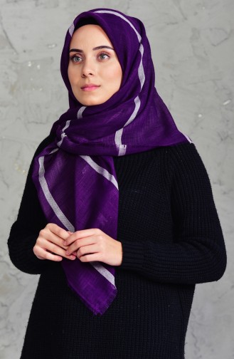 Çizgili Flamlı Cotton Eşarp 2159-17 Mor