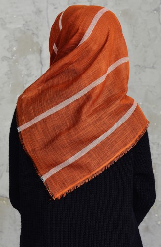 Çizgili Flamlı Cotton Eşarp 2159-18 Kiremit 2159-18