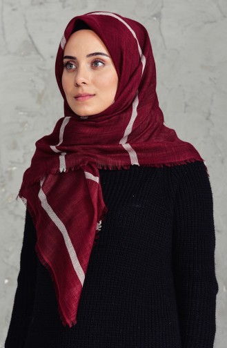 Striped Flamed Cotton Scarf  2159-19 Claret Red 2159-19