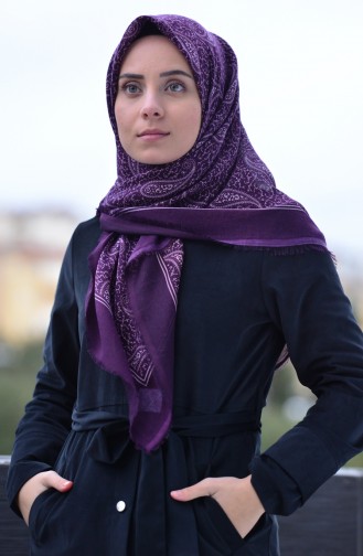 Patterned Cotton Scarf  901426-14 Damson 901426-14