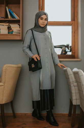 Slit Detailed Buttoned Tunic 8107-04 Gray 8107-04