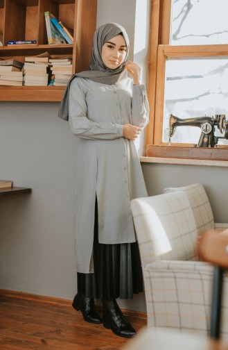 Slit Detailed Buttoned Tunic 8107-04 Gray 8107-04