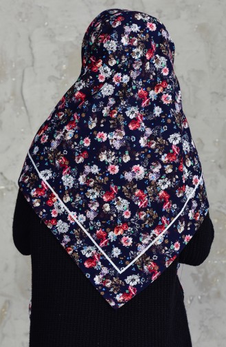 Floral Cotton Shawl 001-670-07 Navy 001-670-07