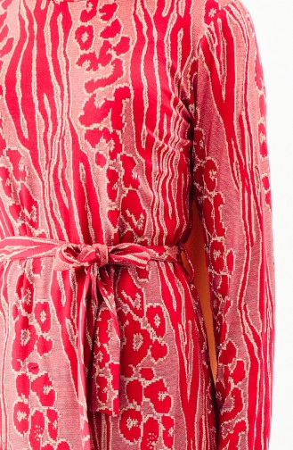 دلبر  فستان لامع بتصميم مُطبع 7167A-01 لون احمر 7167A-01