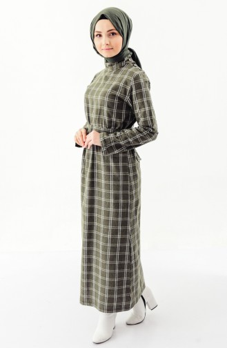 iLMEK Plaid Patterned Winter Dress 5210-03 Khaki 5210-03