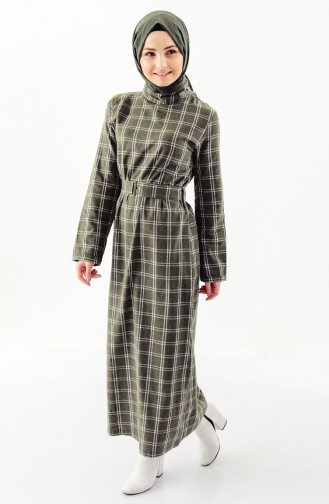 iLMEK Plaid Patterned Winter Dress 5210-03 Khaki 5210-03