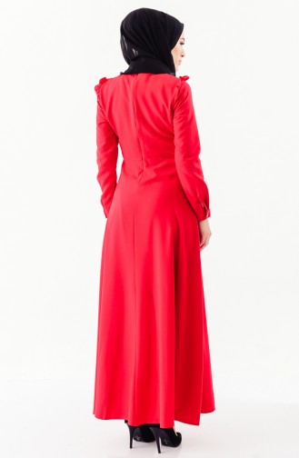 فستان بتفاصيل من الكشكش 4044-01 لون الحمر 4044-01
