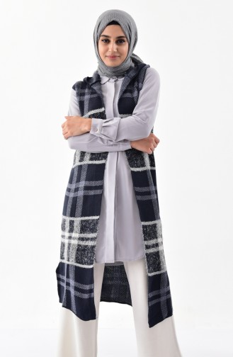 Hooded Knitwear Vest 8097-02 Navy Blue 8097-02