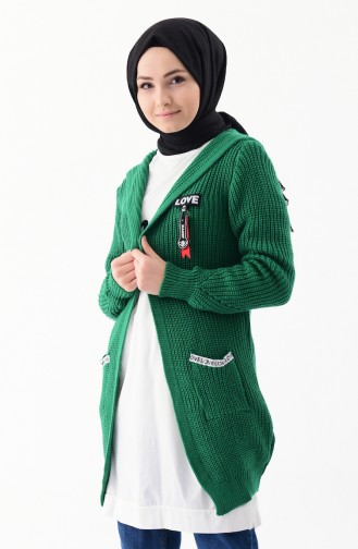 Gilet Tricot a Capuche 8048-04 Vert 8048-04