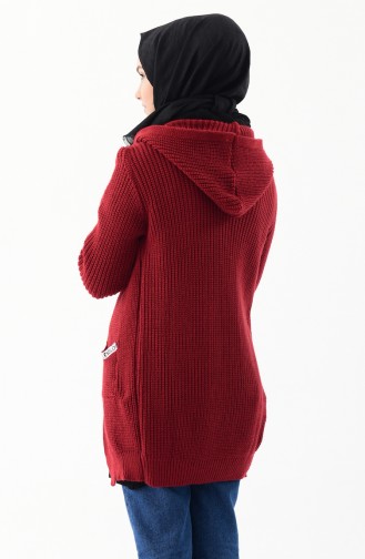 Knitwear Hooded Cardigan 8048-05 Claret Red 8048-05