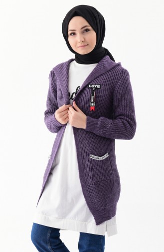 Knitwear Hooded Cardigan 8048-06 Purple 8048-06