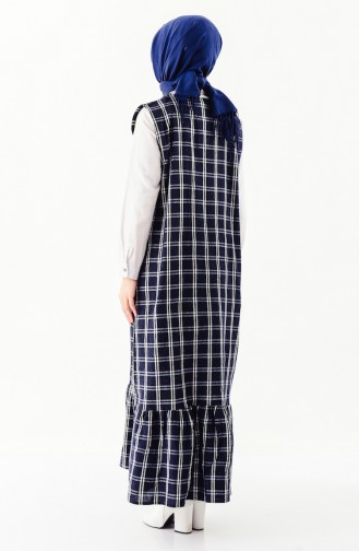 iLMEK Plaid Patterned Ruffled Dress 5209-01 Navy Blue 5209-01
