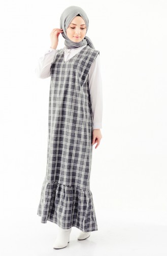 iLMEK Plaid Patterned Ruffled Dress 5209-02 Smoked 5209-02