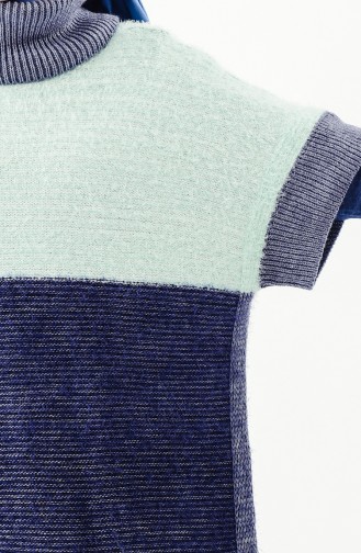 Polo-Neck Knitwear Poncho 8003-02 Mint Navy Blue 8003-02