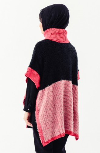 Polo-Neck Knitwear Poncho 8003-03 Black Dark Fuchsia 8003-03