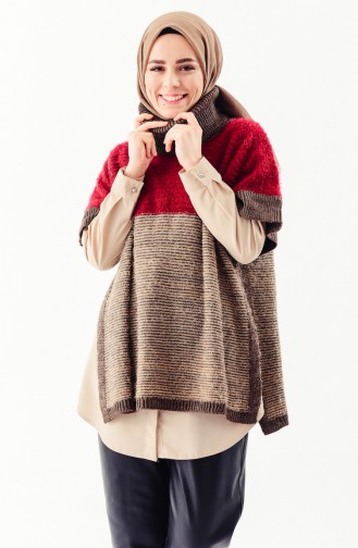 Polo-Neck Knitwear Poncho 8003-05 Claret Red Brown 8003-05