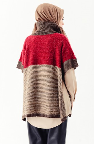 Polo-Neck Knitwear Poncho 8003-05 Claret Red Brown 8003-05