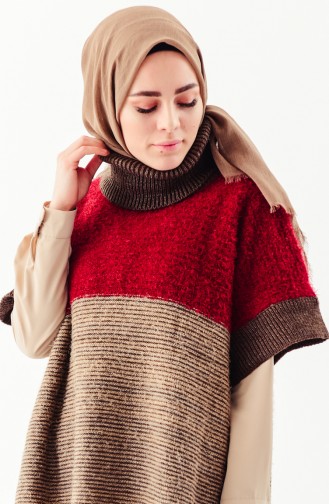 Polo-Neck Knitwear Poncho 8003-05 Claret Red Brown 8003-05