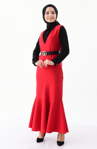 Fırfırlı Jile Elbise 0140-02 Kırmızı