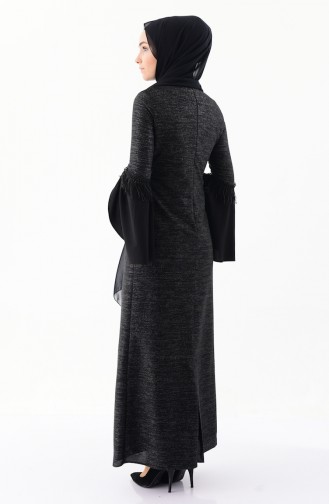 İspanyol Kol Simli Elbise 4249-01 Siyah