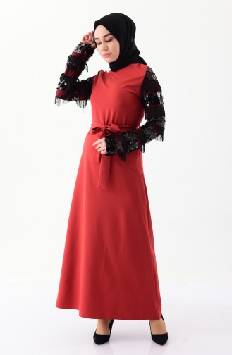 BURUN Sequin Belted Dress 81640-01 Tile Red 81640-01