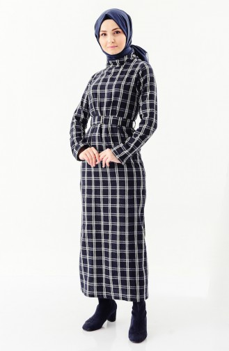 iLMEK Plaid Patterned Winter Dress 5210-01 Navy Blue 5210-01