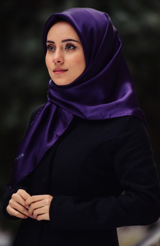 Aker Düz Taşlanmış İpek Krep Saten Eşarp 47758-394 Koyu Mor
