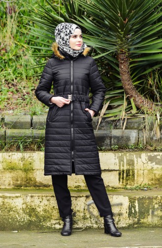Zippered Quilted Coat 1901-01 Black 1901-01