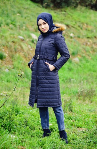 Zippered Quilted Coat 1901-05 Navy Blue 1901-05