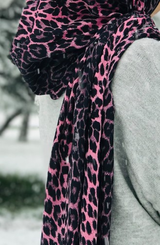 Leopard Printed Cotton Shawl 51090-01 Black Pink 51090-01