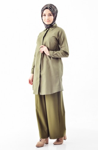 Buttoned Detail Wide Leg Trouser 3125-03 Khaki 3125-03