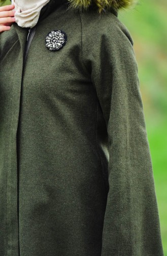 بورون معطف صوف بتصميم موصول بقبعة 0602-01 لون أخضر كاكي 0602-01