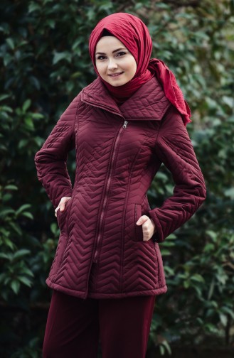 Wide Collar Padded Coats 1907-01 Claret Red 1907-01