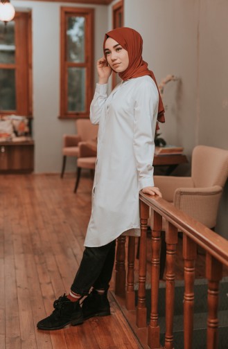 Düğmeli Tunik 8203-09 Beyaz 8203-09