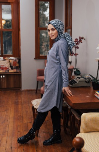 Düğmeli Tunik 8203-02 Gri Lacivert 8203-02