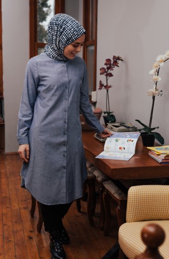 Düğmeli Tunik 8203-02 Gri Lacivert 8203-02