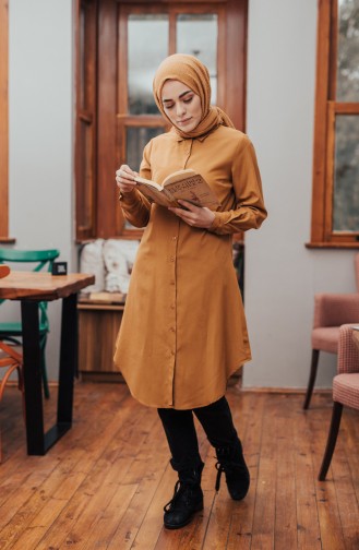 Düğmeli Tunik 8203-06 Hardal