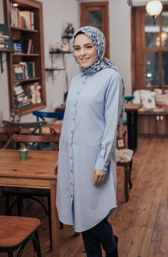 Düğmeli Tunik 2514-03 Mavi